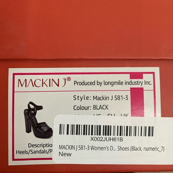 Mackin J Black Faux Leather Sleek Thick Wedged 7” Platform Heels | US Size 7W - Picture 9 of 9